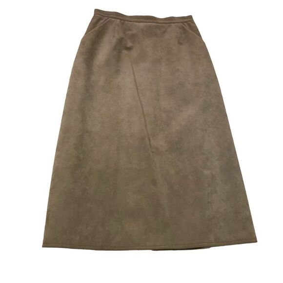 EUC Vintage Khaki Olympic Brand Ultra Suede Midi Skirt - Picture 1 of 9